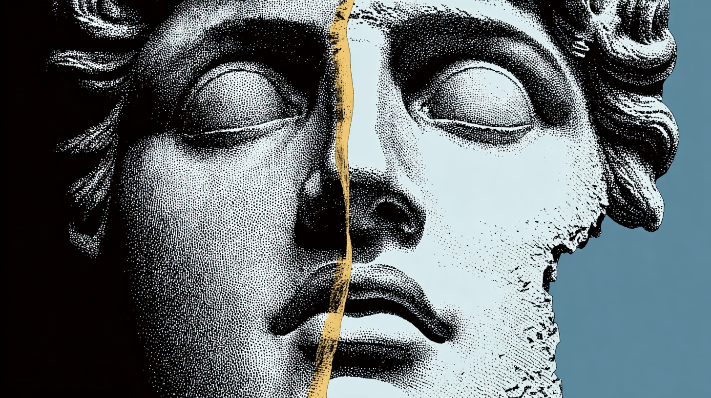 Fractured marble sculpture with golden repair